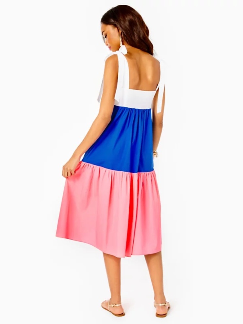 Lilly Pulitzer Anlee Cotton Midi Dress Resort White Borealis Blue Lillys Coral - Picture 4 of 8